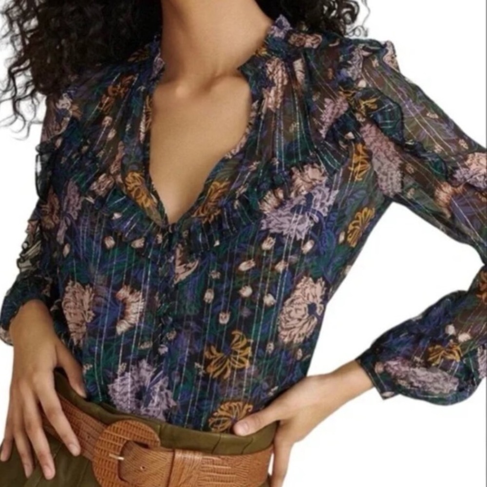 EUC- Veronica Beard Floral Ruffle Blouse- Sz 6